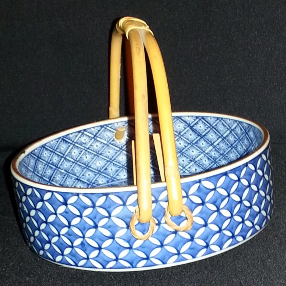 Vtg Fitz & Floyd Japan ceramic Bowl bamboo handle ***ACCEPTING REASONABLE OFFERS